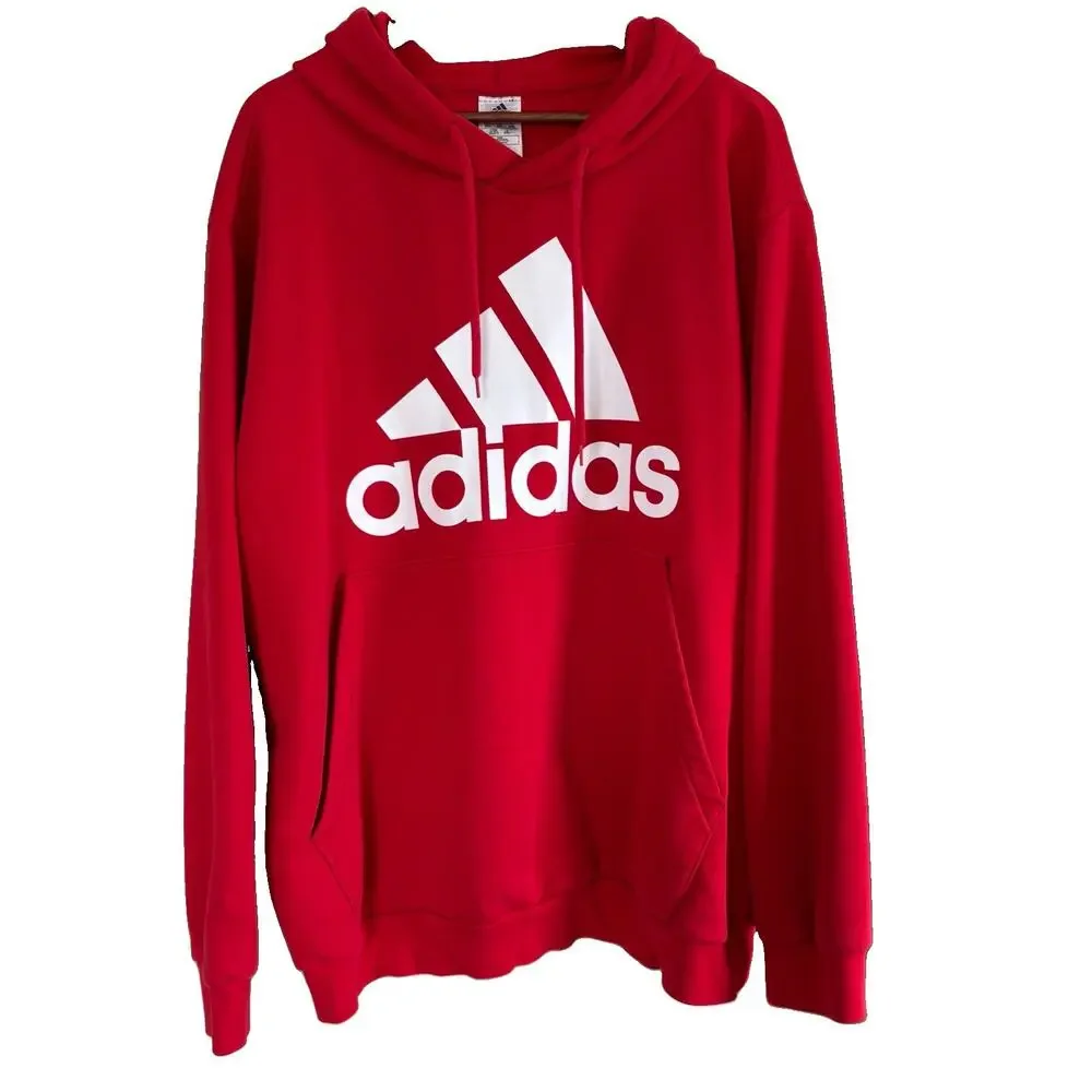 Adidas Essentials Fleece Logo Hoodie Men’s Size XXL Vibrant Red with White Logo